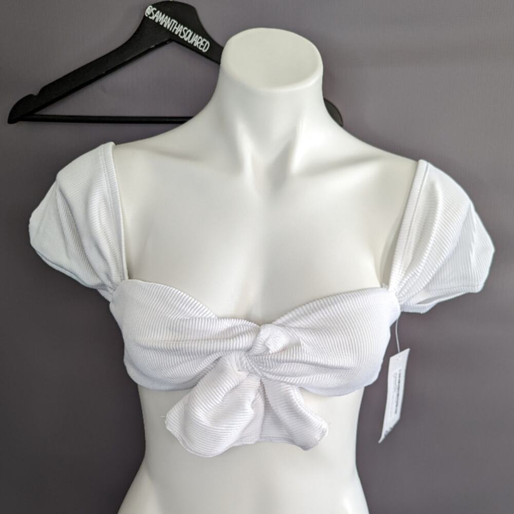 Boohoo Twist Front Rib White Bikini Crop Top sz 8 New